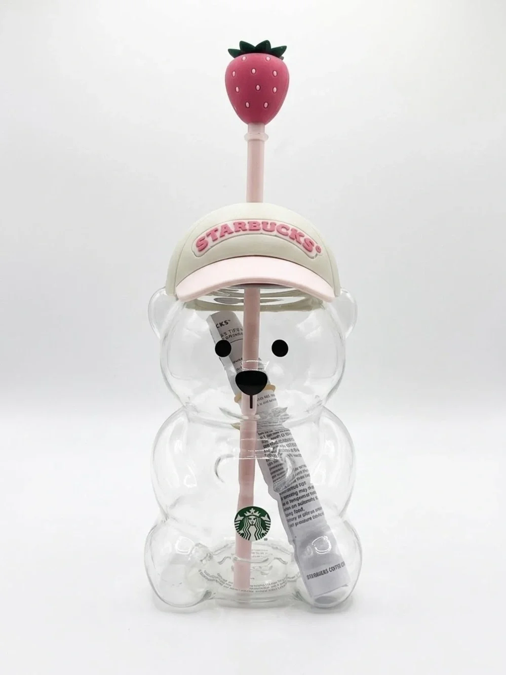 Starbucks Clear Bear Cup with Pink Strawberry Topper